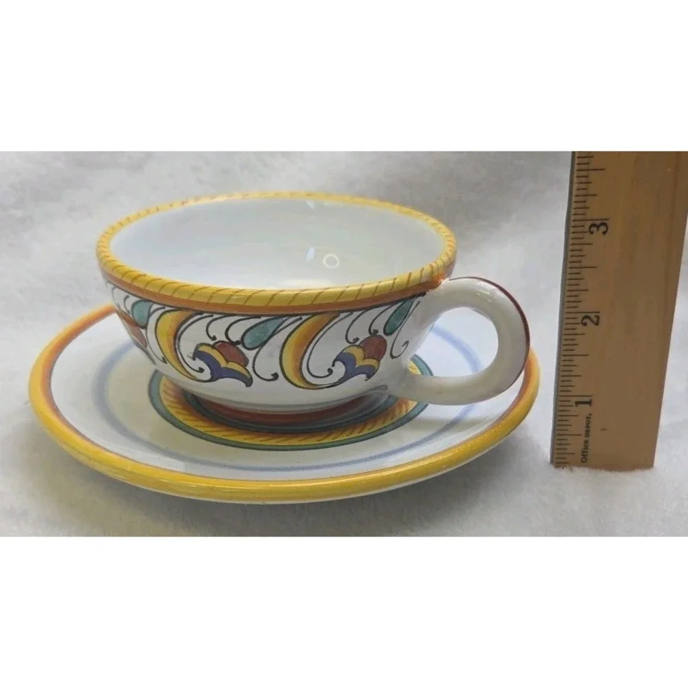 Deruta Cup & Saucer Floral Made In‎ Italy Marked Ceramica Espresso Demitasse 4